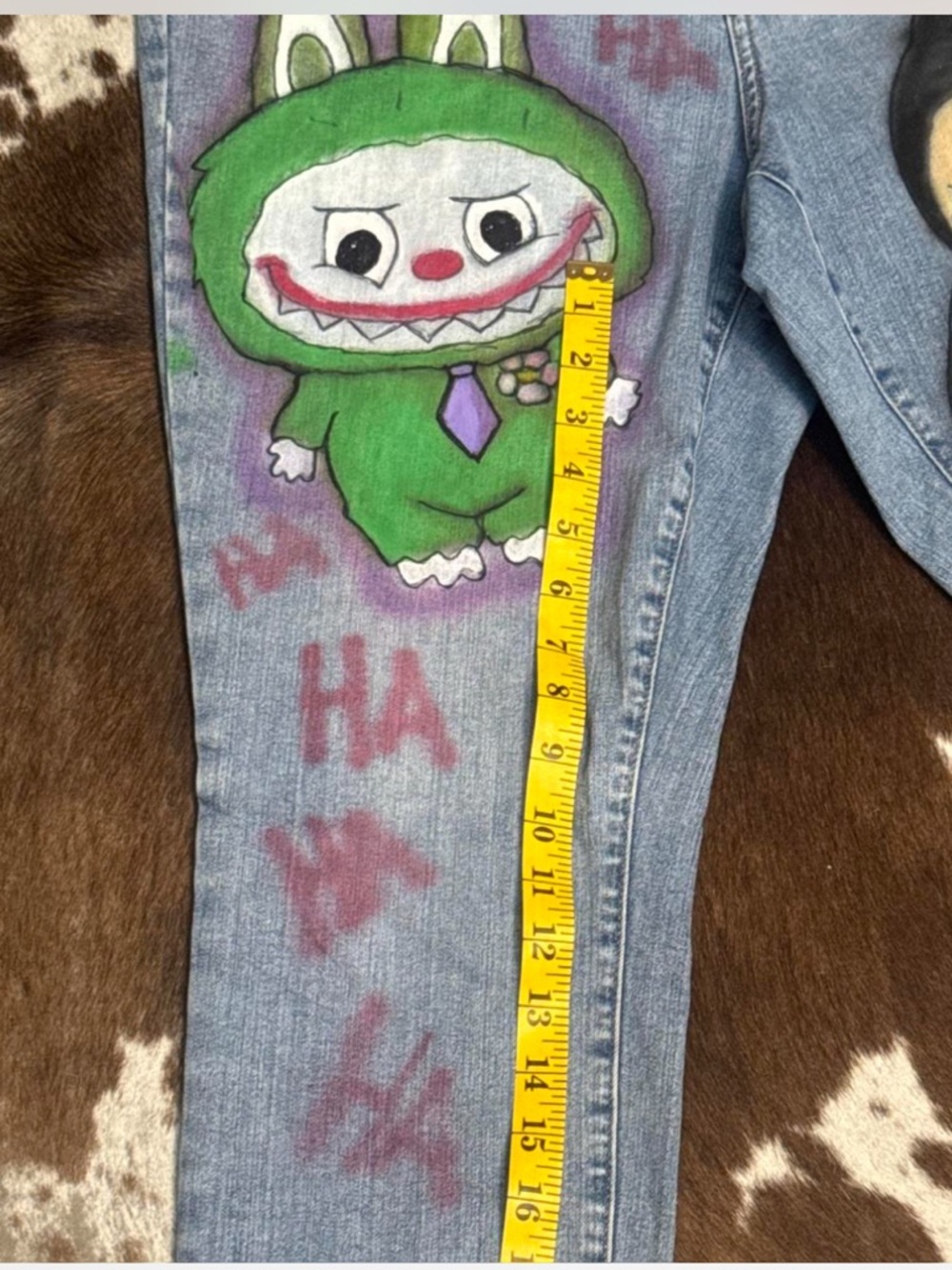 Blue Denim Jeans with Green & Black Character Art - Picture 4 of 4